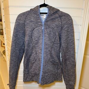 Lululemon Women’s Heathered Gray and Blue Zip-Up Hoodie